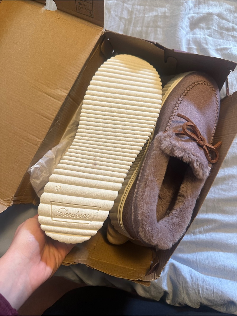 Skechers Women's Plush-Lined Moccasin Slip-Ons in Dusty Pink - Picture 2 of 3